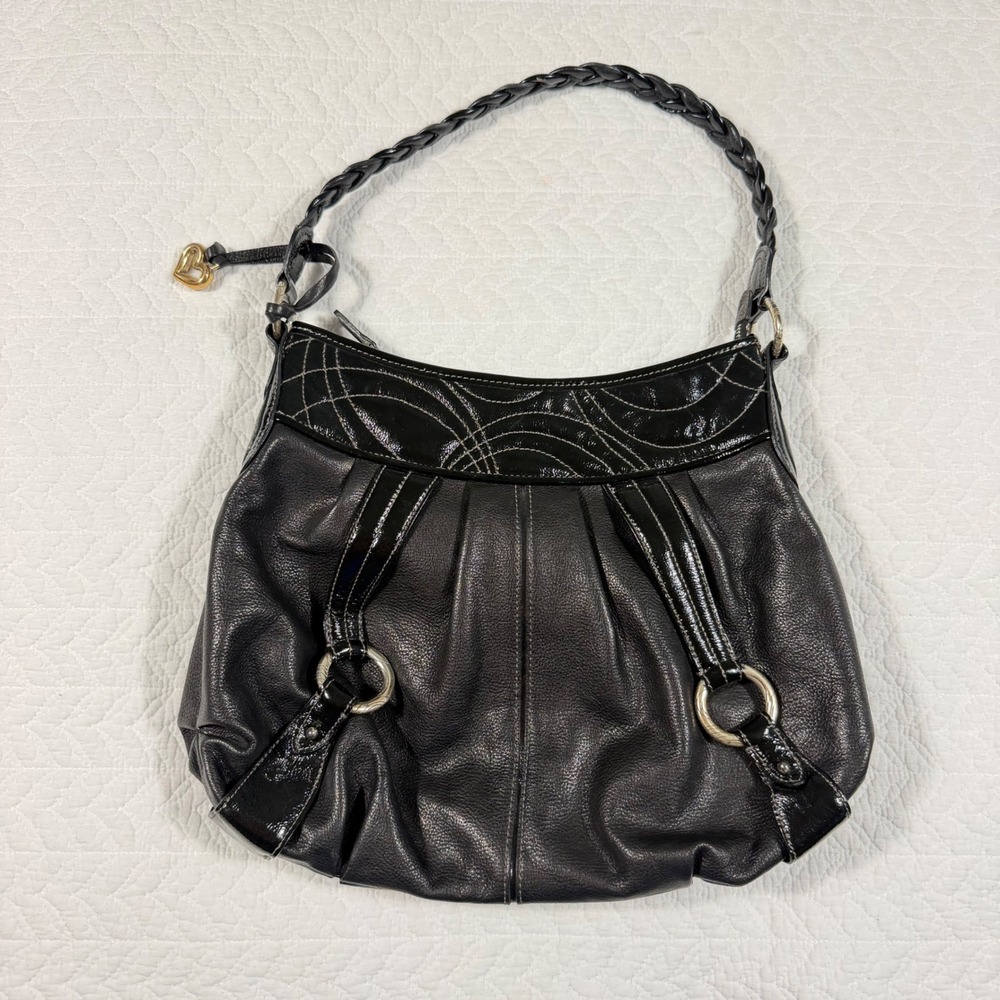 Brighton Womens Hobo Bag Pebbled Patent Leather Braided Black D894479 EUC‎